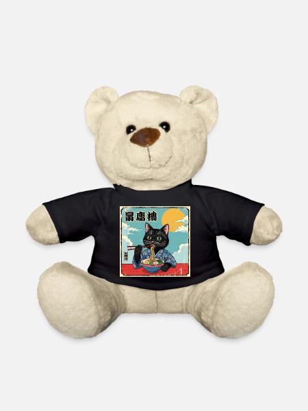 Kawaii Cat Eating Ramen Noodles Katze - Teddy - Schwarz
