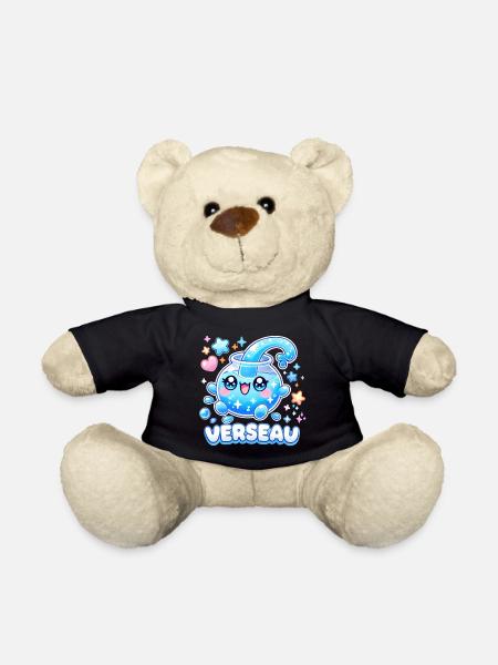 Kawaii Aquarius T-Shirt – Cute Star Sign - Teddy Bear - black