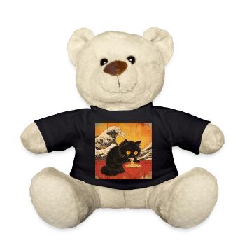 Japan Cat Ramen Noodles Retro Wave Pattern - Teddy Bear - black - Front