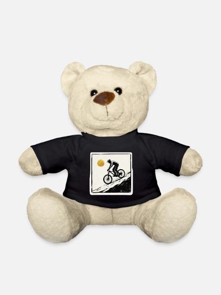 Mountainbiker Holzschnitt Goldene Sonne - Teddy - Schwarz