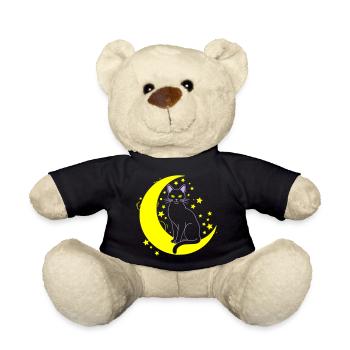 Cat Moon Stars Outline - Teddy Bear - black - Front