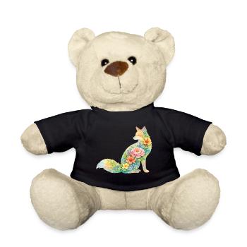 Fox Watercolor Silhouette Flowers - Teddy Bear - black - Front