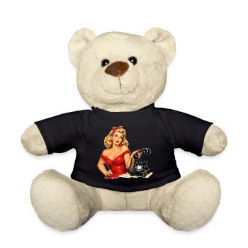Pin-up agacée : graphique rétro au téléphone - Nounours - noir - Devant