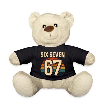 Six Seven 67 Italian Brainrot Retro Sunset Meme - Teddy Bear - black - Front