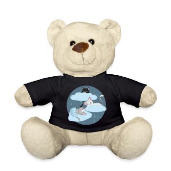 Kawaii Three Cats Cloud Sleep Shirt - Teddy Bear - black - Front