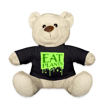 Eat Plants Funny Vegan Vegetarian Statement Logo - Teddy Bear - black - Front