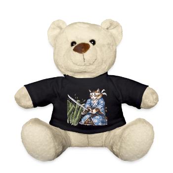 Samurai Cat with Katana – Japanese Ukiyo-e Style - Teddy Bear - black - Front