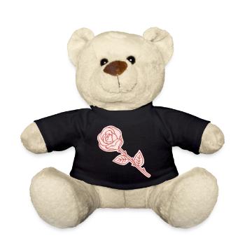 Coral Rose Line Art Illustration - Teddy Bear - black - Front