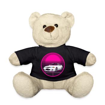 Retro JDM Drift Car Synthwave Pink Circle T-Shirt - Teddy Bear - black - Front