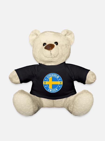 Stockholm Sweden Circle Flag - Teddy Bear - black