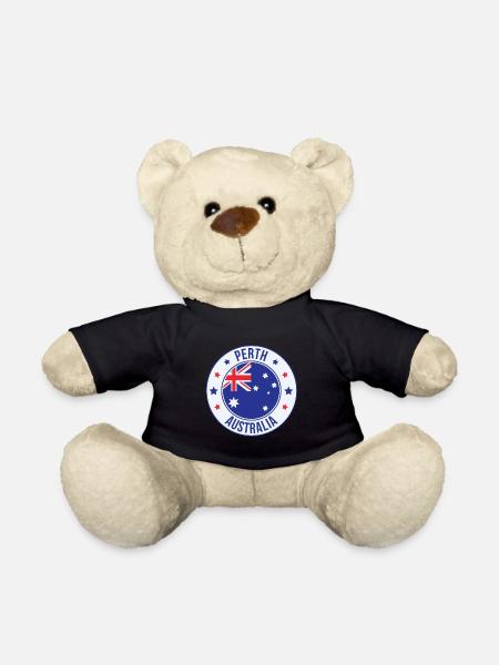 Perth Australia Round Flag Abzeichen - Teddy - Schwarz