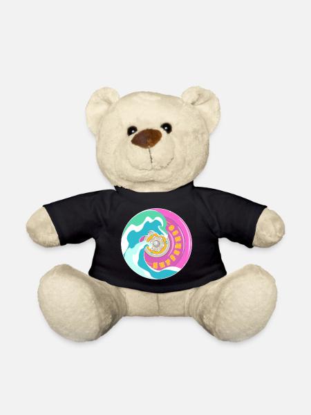 Surfskate motif in pink yellow with waves - Teddy Bear - black