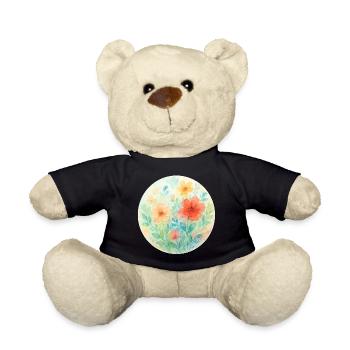 Pastel Watercolor Flowers Circle - Teddy Bear - black - Front