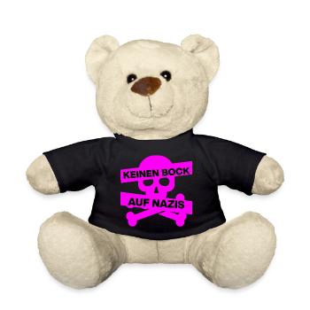 KEINEN BOCK AUF NAZIS, NO NZS, NO AFD, PINK SKULL - Teddy - Schwarz - Vorne