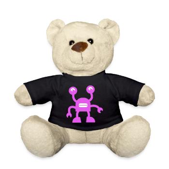 Cheerful Purple Robot - Teddy Bear - black - Front