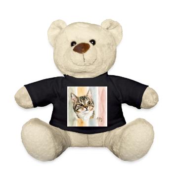 Pastellkatze Aquarellstreifen Katze Maus - Teddy - Schwarz - Vorne