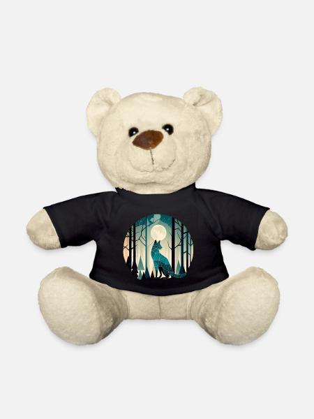 Geometrische Katze im Wald mit Vollmond - Teddy - Schwarz