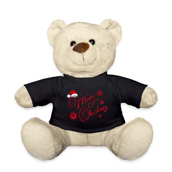 Merry Christmas text and red Santa hat. - Teddy Bear - black - Front