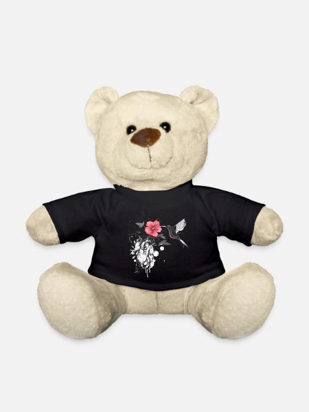 Hummingbird and heart with flower - Teddy Bear - black