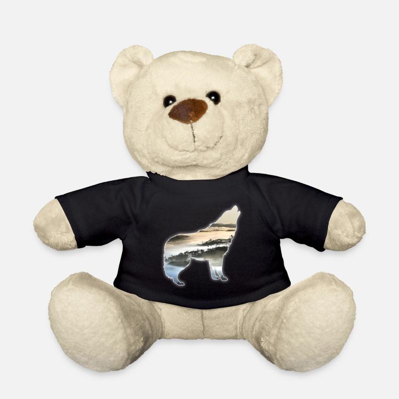 Wolf Landschaft Berge Nebel Geschenk - Teddy - Schwarz