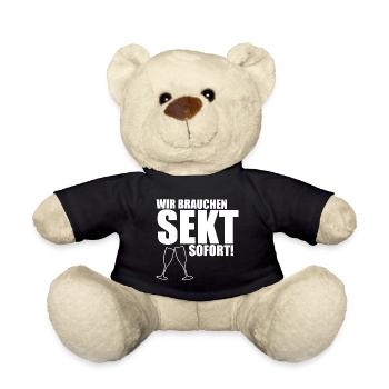 Sekt Cooler Spruch Geschenk - Wir brauchen Sekt! - Teddy - Schwarz - Vorne