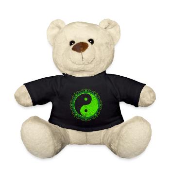 Green Yin Yang Ying and Yang Yoga Mandala Symbol - Teddy Bear - black - Front