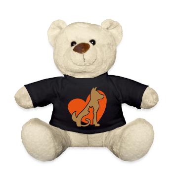 Animaux amis chat et chien avec coeur / chat et chien - Nounours - noir - Devant