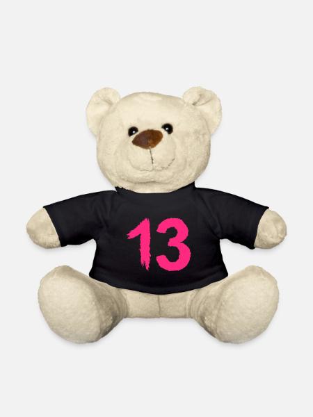 Chiffre 13 Numéro préféré Brosse Rose - Nounours - noir