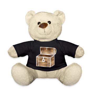 Coffre au trésor vide en bois avec ferrage métallique - Nounours - noir - Devant
