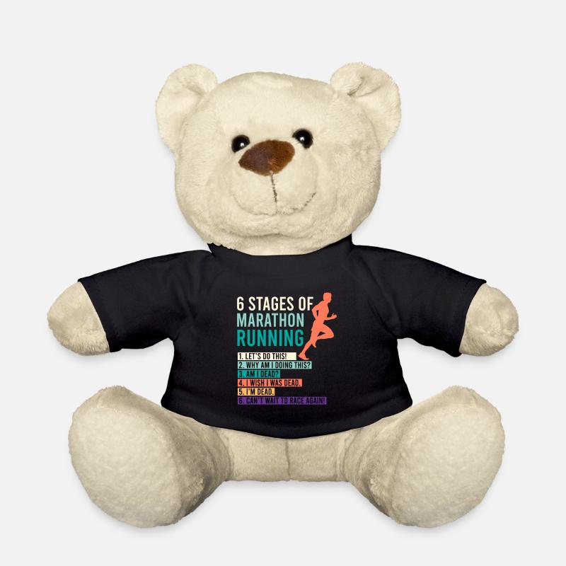 6 Stages of Marathon Running Spruch Läufer witzig - Teddy - Schwarz