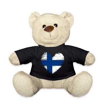 Finnland Herz Flagge Fahne Wappen - Teddy - Schwarz - Vorne