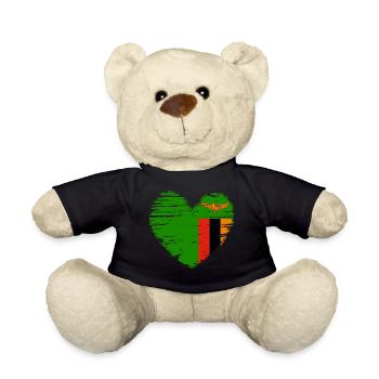 Zambia Heart Flag Flag Coat of Arms - Teddy Bear - black - Front