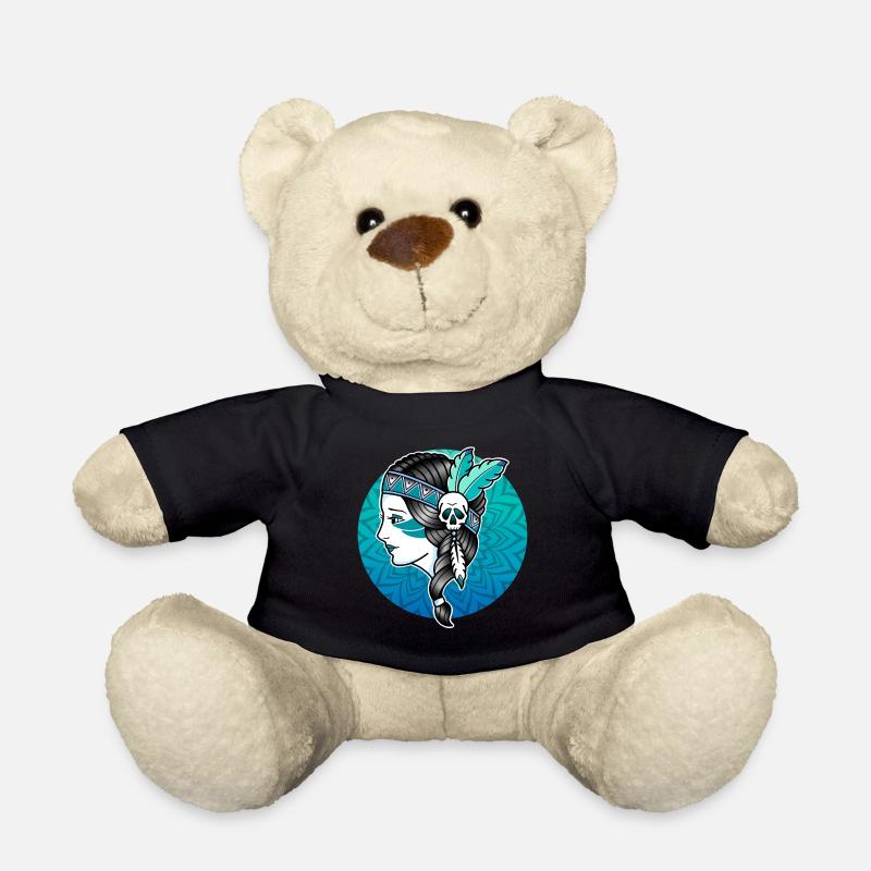 Indian woman's face - old school mandala - Teddy Bear - black