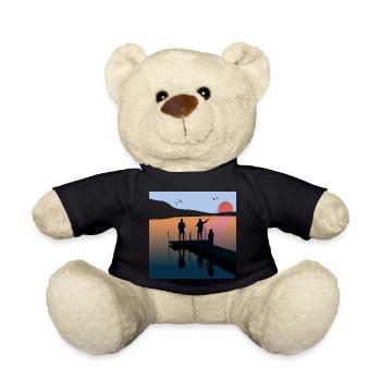 Fishing Lake Sunset Fish Sun Summer Adventure - Teddy Bear - black - Front