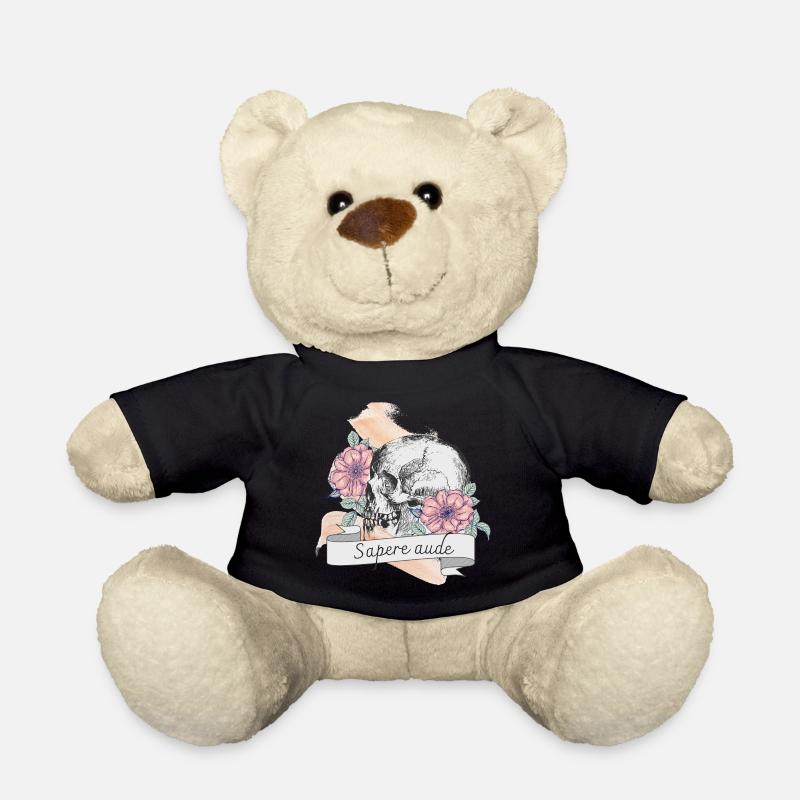 Skull with Sapere Aude banner and roses - Teddy Bear - black
