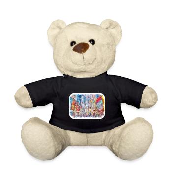 New York USA Aquarell Skizze Malerei Zeichnung - Teddy - Schwarz - Vorne