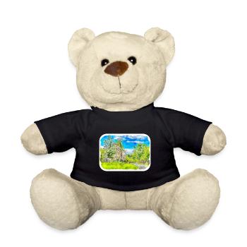 England UK Watercolor Sketch Drawn Illustration - Teddy Bear - black - Front