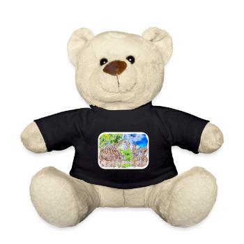 England UK Watercolor Sketch Drawn Illustration - Teddy Bear - black - Front