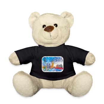 London UK Watercolor Sketch Hand Drawn Painting - Teddy Bear - black - Front