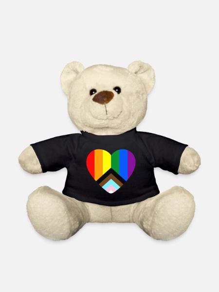LGBTQ+ progress pride flag in a heart shape - Teddy Bear - black