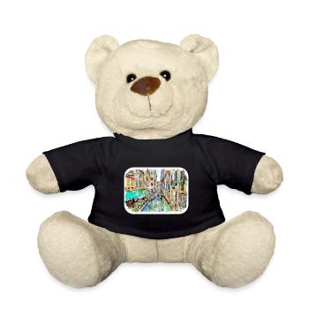 Venice Italy Watercolor Sketch Drawn Illustration - Teddy Bear - black - Front