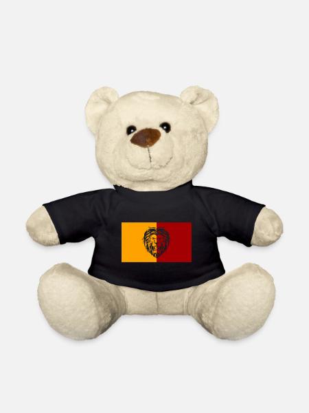 Löwe mit gelb roter Hintergrund - Teddy - Schwarz