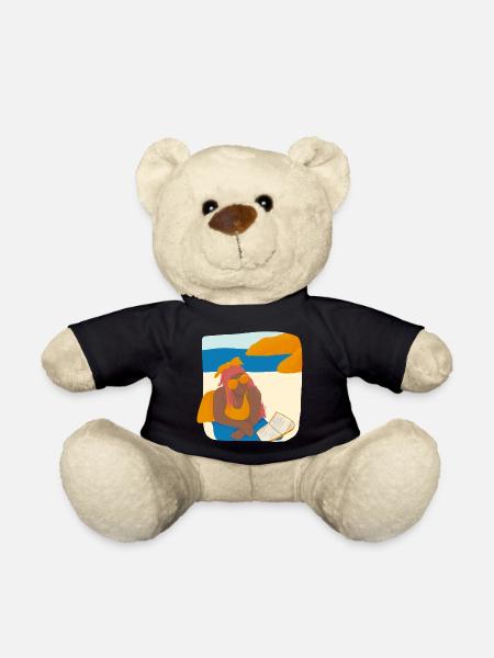 Il est temps de se détendre. Femme sur la plage avec un livre - Nounours - noir