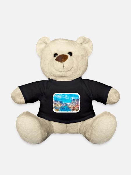 Venice Italy Watercolor Sketch Illustration - Teddy Bear - black