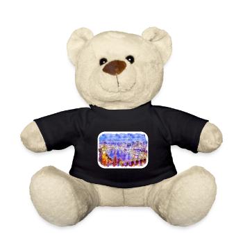 London UK Watercolor Sketch Hand Drawn Painting - Teddy Bear - black - Front
