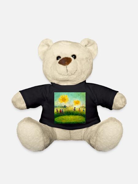 Cheerful children play painted on the meadow - Teddy Bear - black
