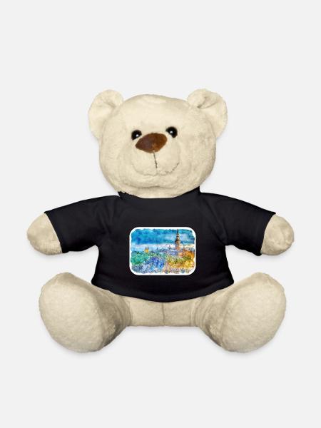Serbien Wahrzeichen Aquarell Skizze Farbe Zeichnung - Teddy - Schwarz