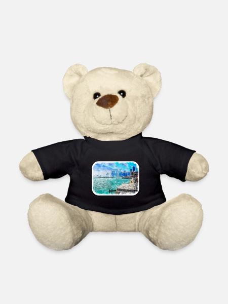 Chicago USA Watercolor Sketch Drawn Illustration - Teddy Bear - black