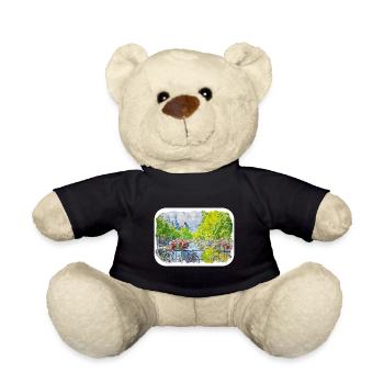 Amsterdam Netherlands Watercolor Sketch Drawn Pain - Teddy Bear - black - Front