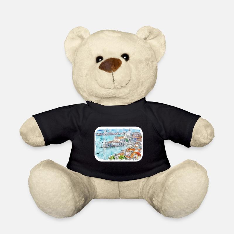 Venice Italy Watercolor Sketch Illustration - Teddy Bear - black